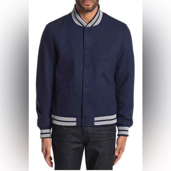 SLATE & STONE Wool Blend Varsity Baseball Letter Jacket Blue Size XXL $398 NWT - Picture 3 of 6